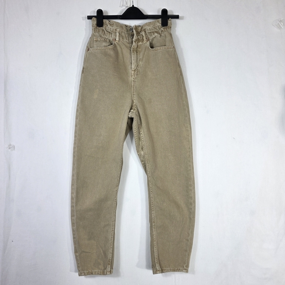 Mango high rise slim Barrel leg paper bag waist denim jeans